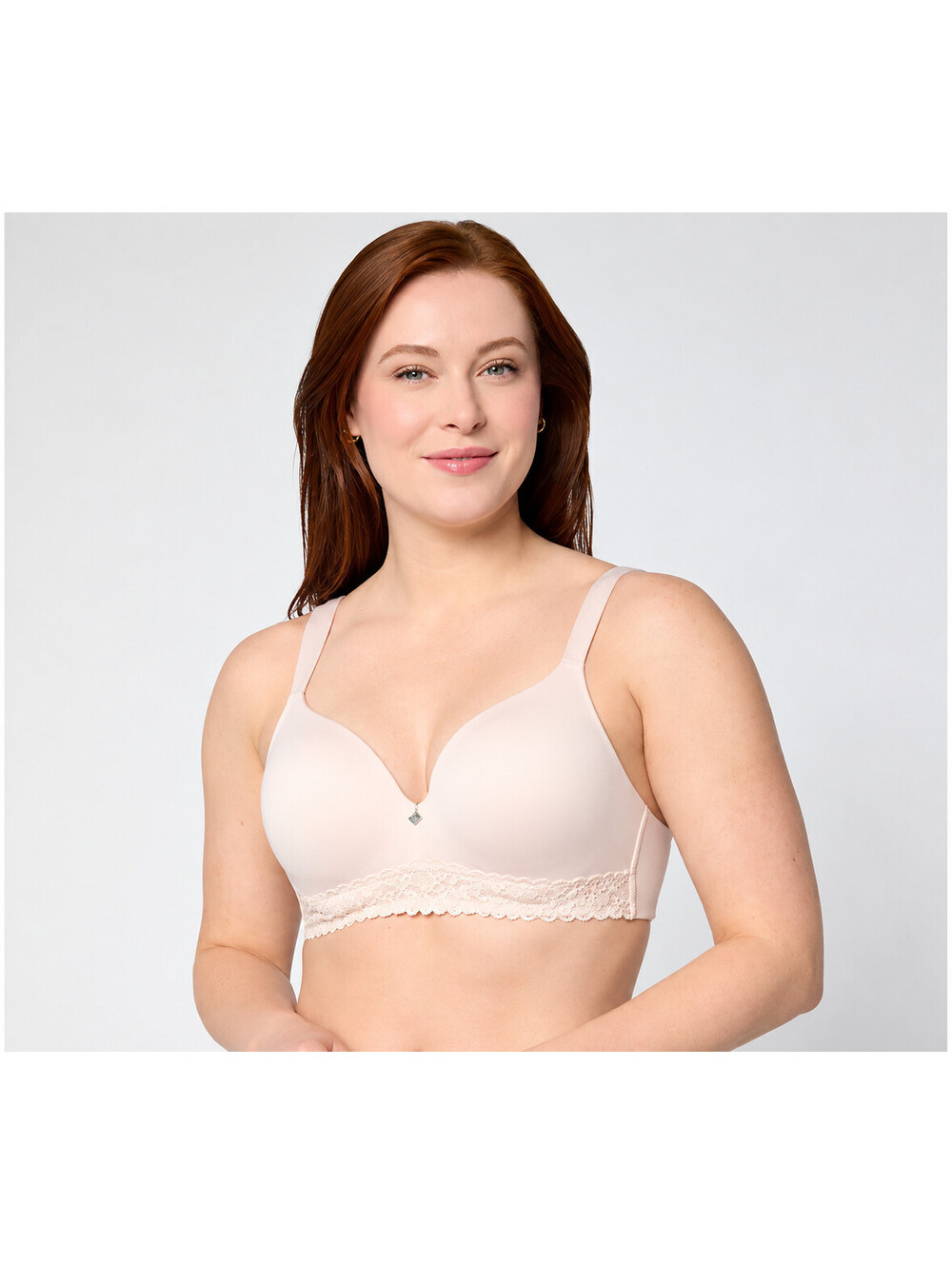 Breezies Lace Touch Adjustable Strap Underwire T-Shirt Bra Champagne, Size 38D